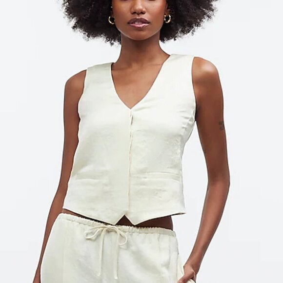 Madewell Sleeveless Button Front Drapey Satin Vest Top Yellow Size 2/S - Picture 1 of 8